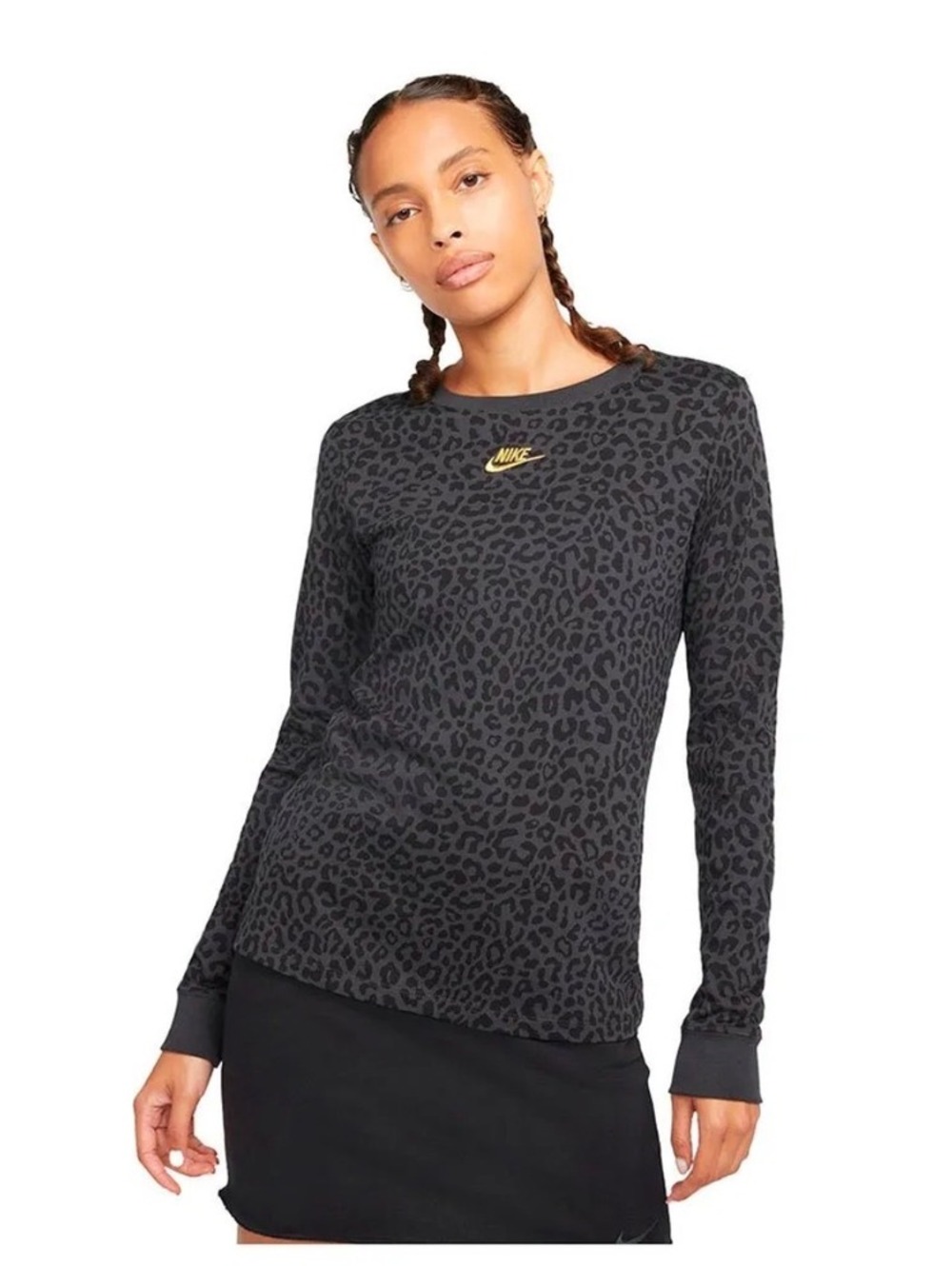 Women’s Plus Nike Black Leopard Long Sleeve Shirt Gold 1x